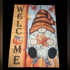Gnome Fall Double Sided Burlap Welcome Flag